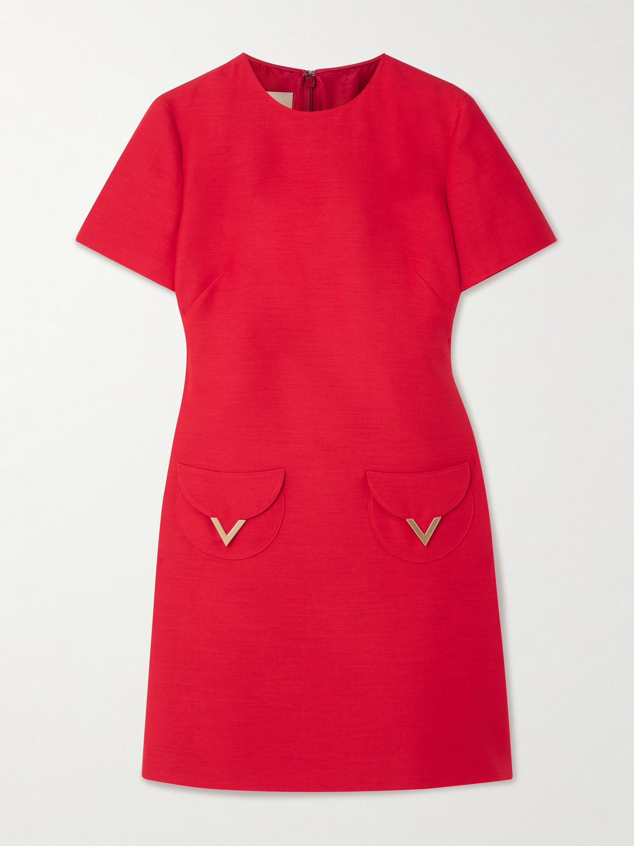Valentino Womens Paris Pocket-front Short-sleeve Wool-blend Midi Dress In Red