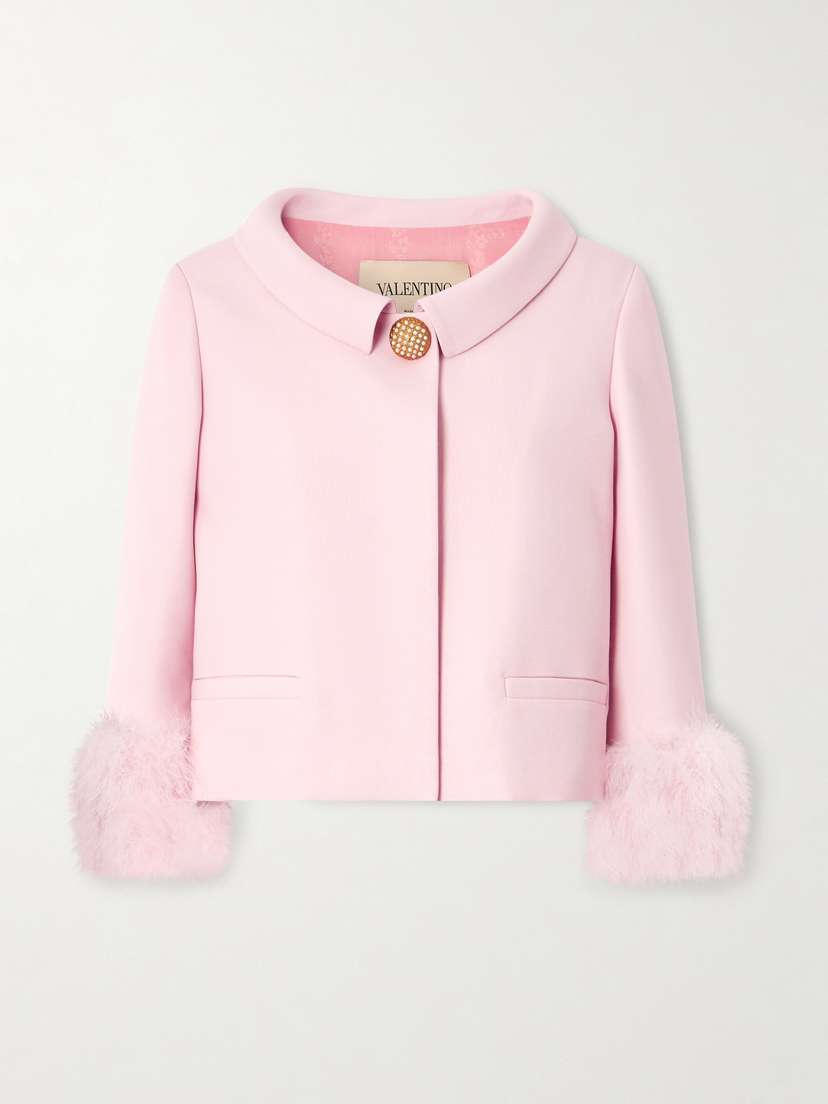 Valentino Garavani Embellished Feather-trimmed Wool And Silk-blend Crepe De Chine Jacket