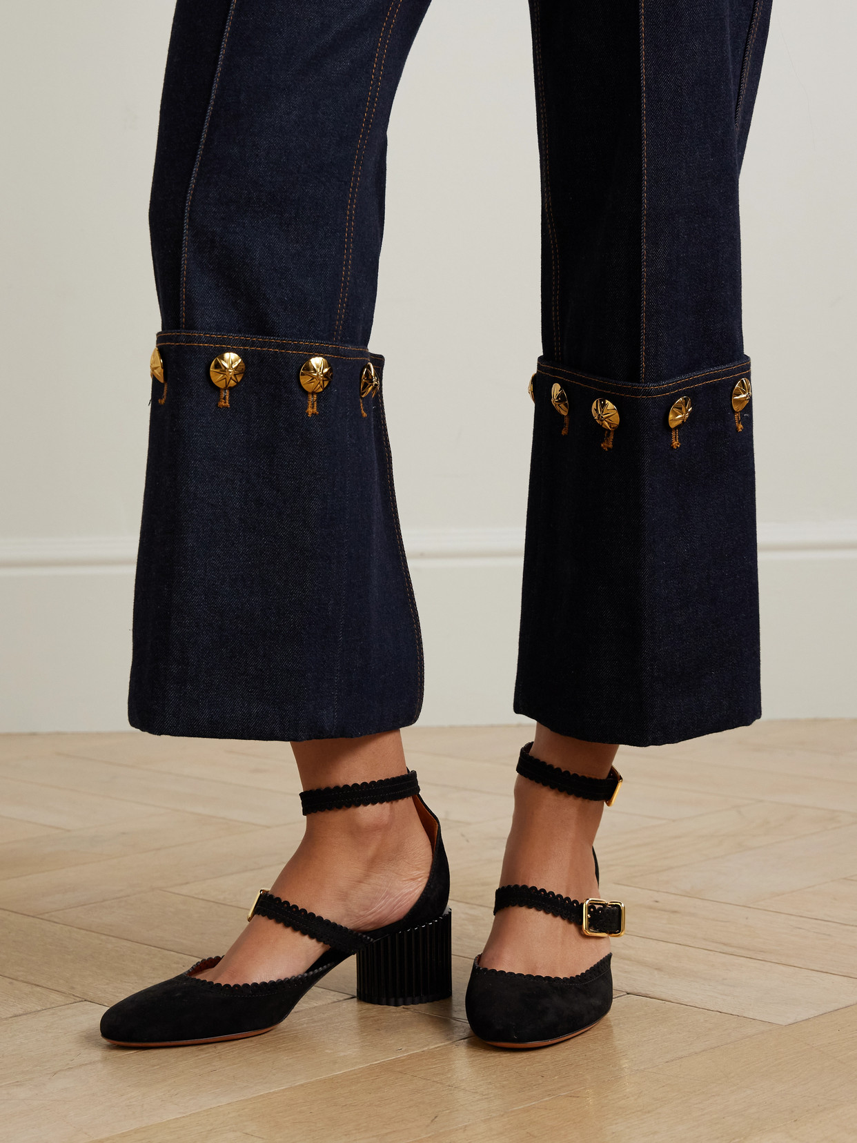 Zimmermann Eddie Scalloped Suede Mary Jane Pumps In Black