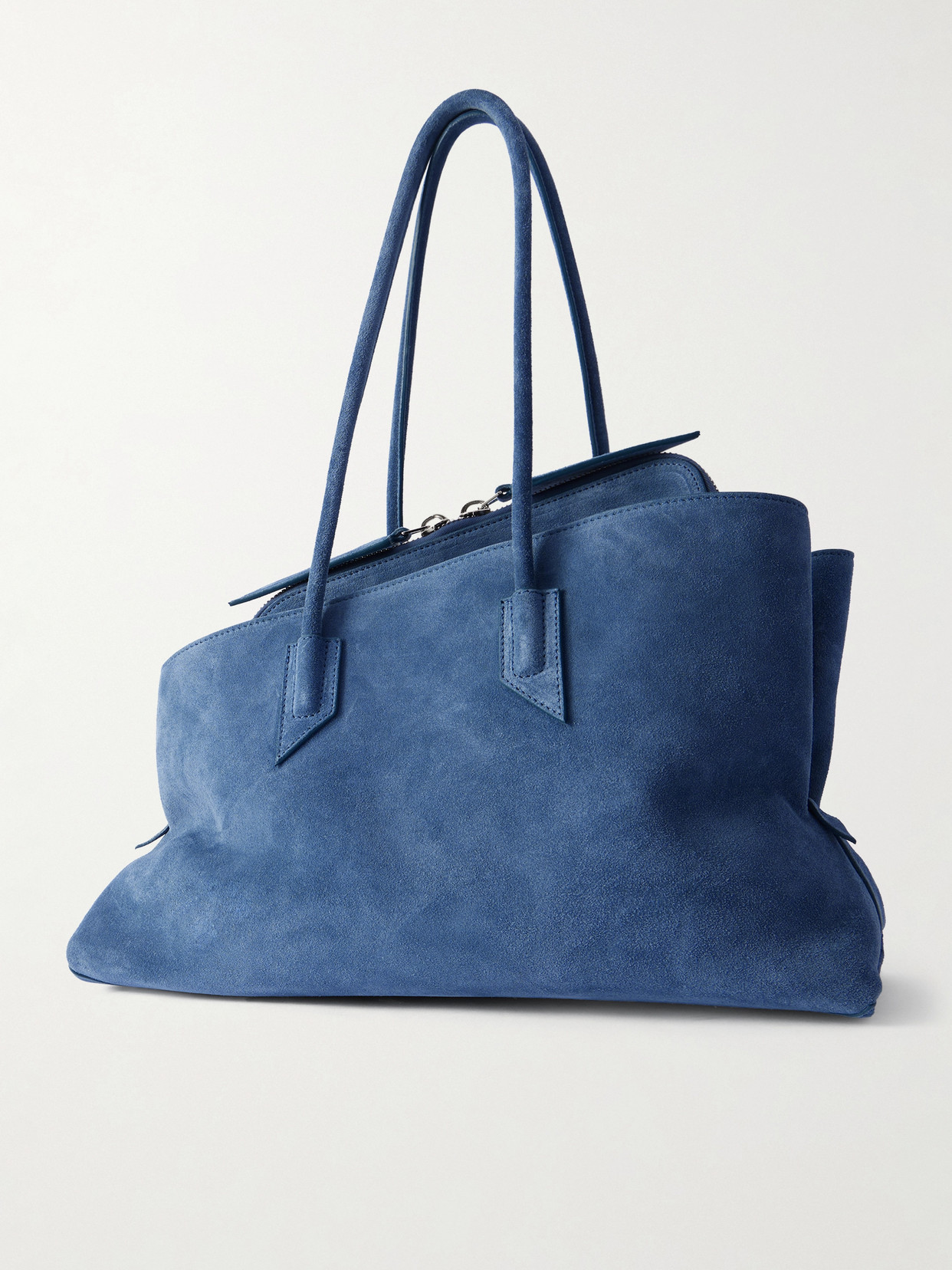 Attico La Passeggiata Medium Asymmetric Suede Tote In Blue