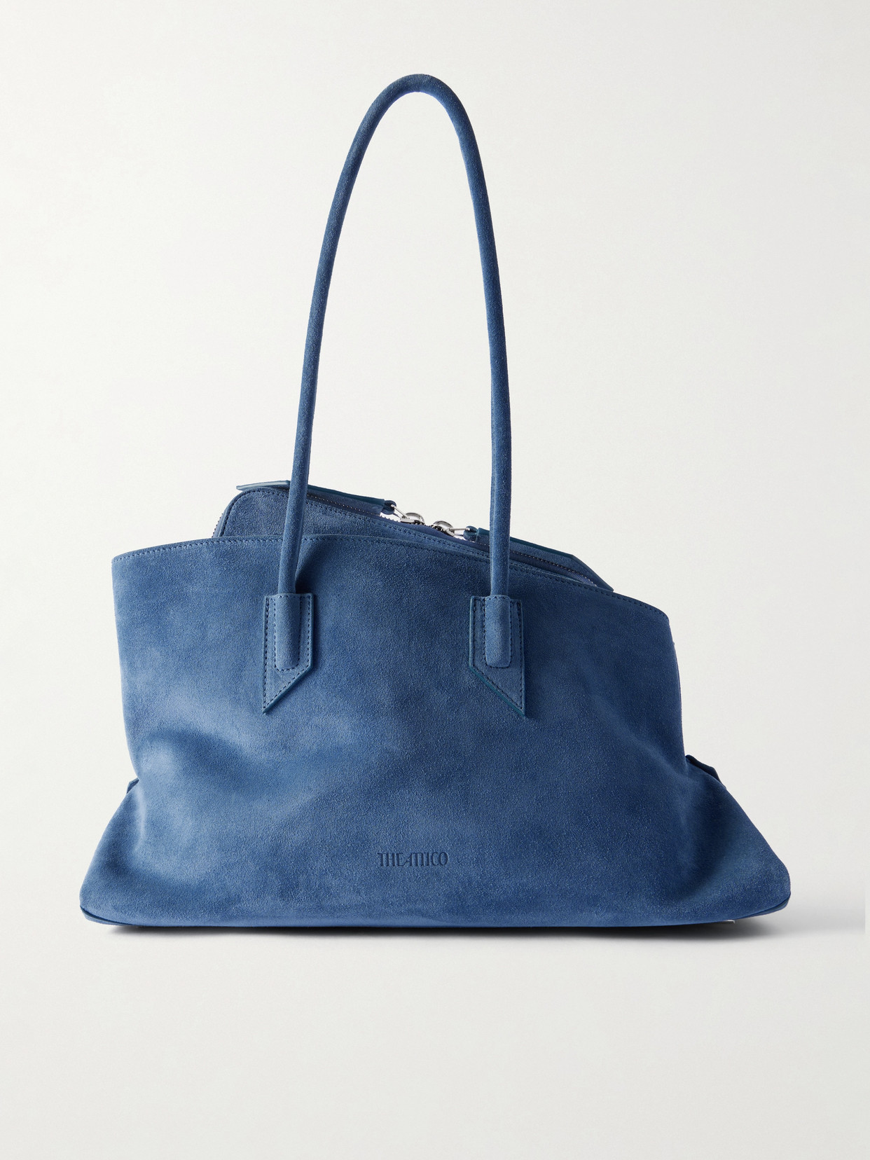 Attico La Passeggiata Medium Asymmetric Suede Tote In Blue