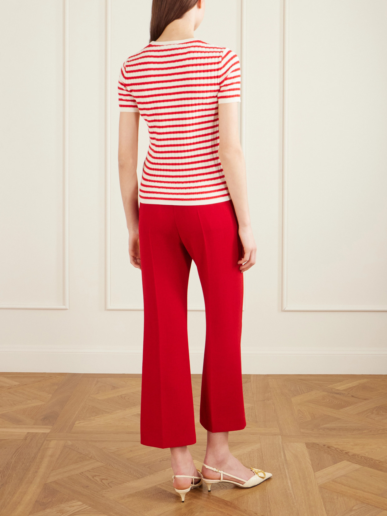 Garavani - Embellished Striped Ribbed Cotton T-Shirt