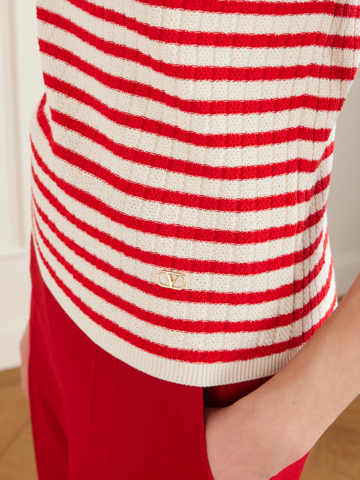 Garavani - Embellished Striped Ribbed Cotton T-Shirt