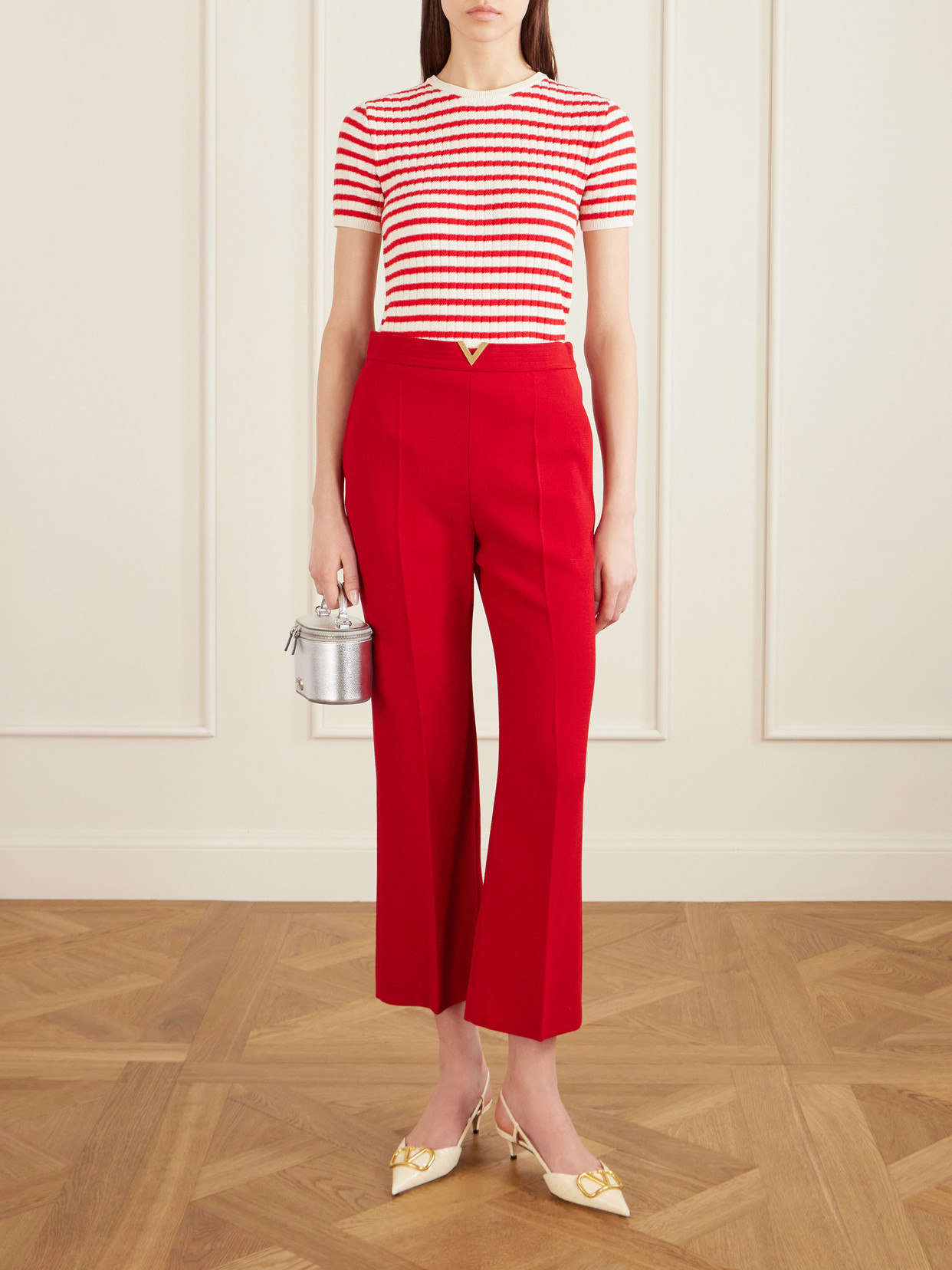 Garavani - Embellished Striped Ribbed Cotton T-Shirt