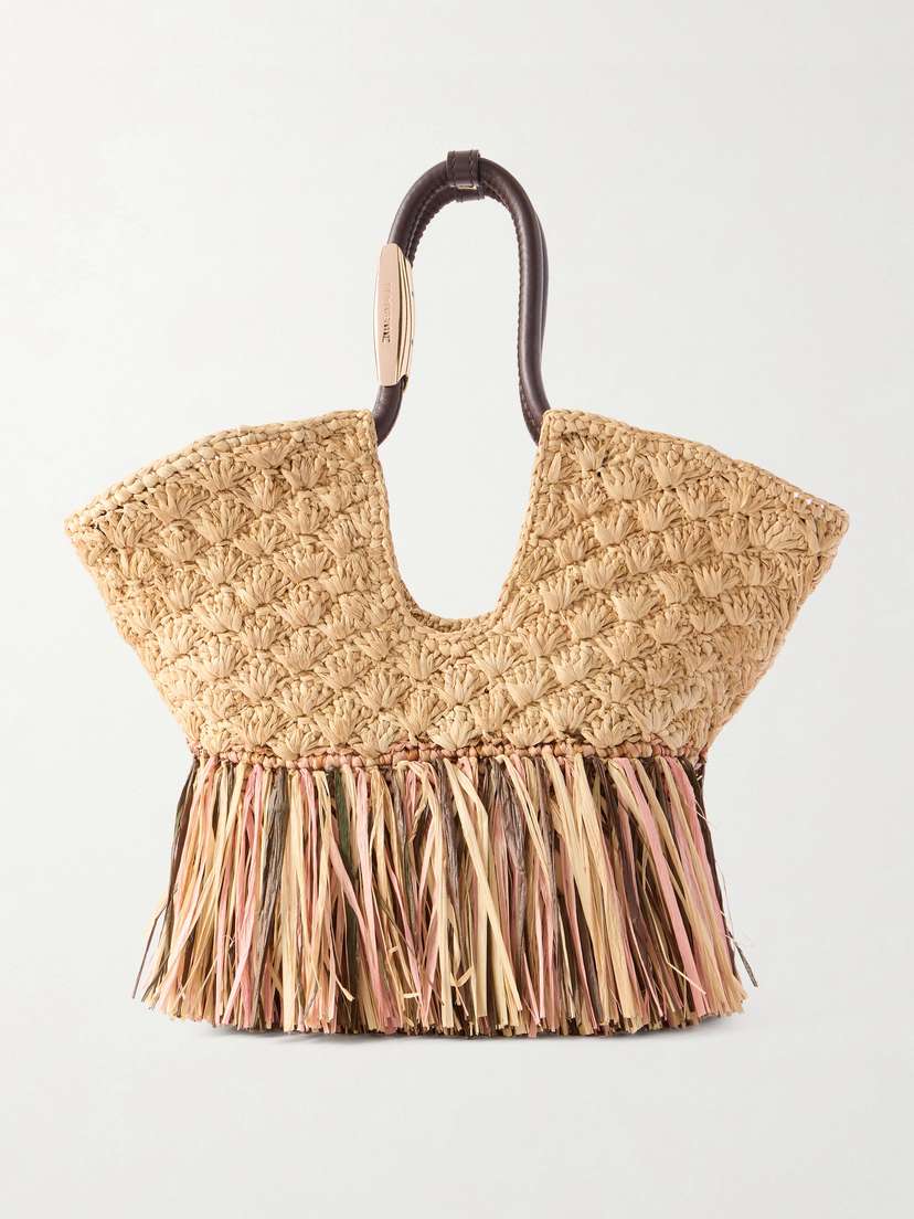 Zimmermann Goldentime Large Embellished Leather-trimmed Fringed Raffia Tote