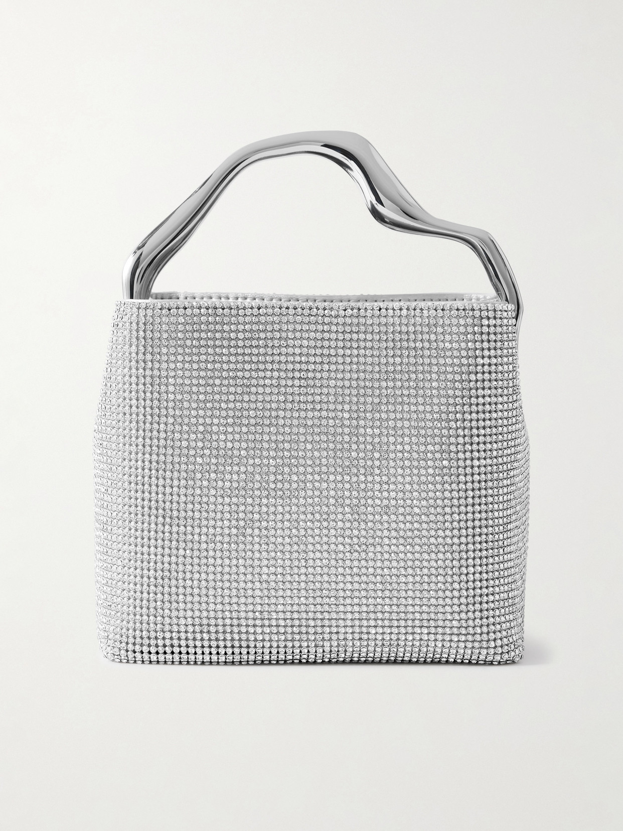 Cult Gaia Solene Mini Crystal-embellished Metallic Leather Tote In Silver