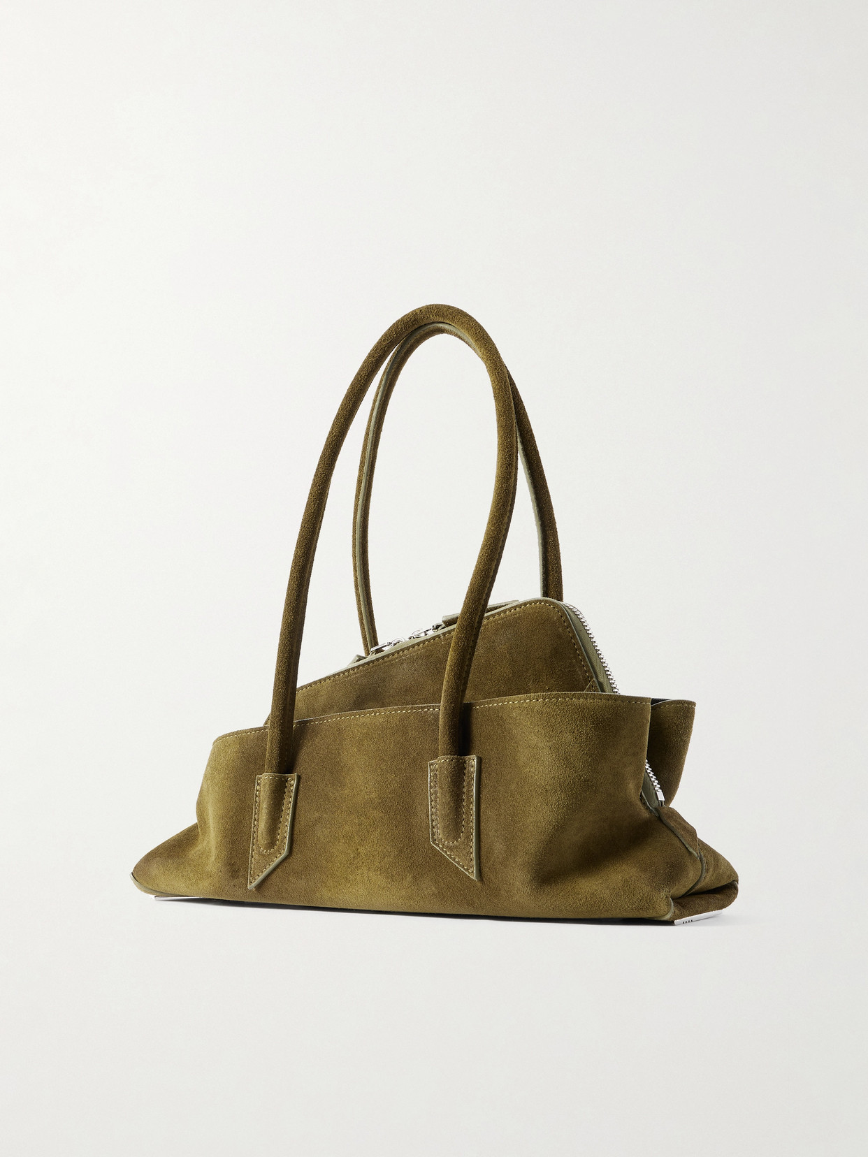 Attico La Passeggiata Small Asymmetric Suede Tote In Green