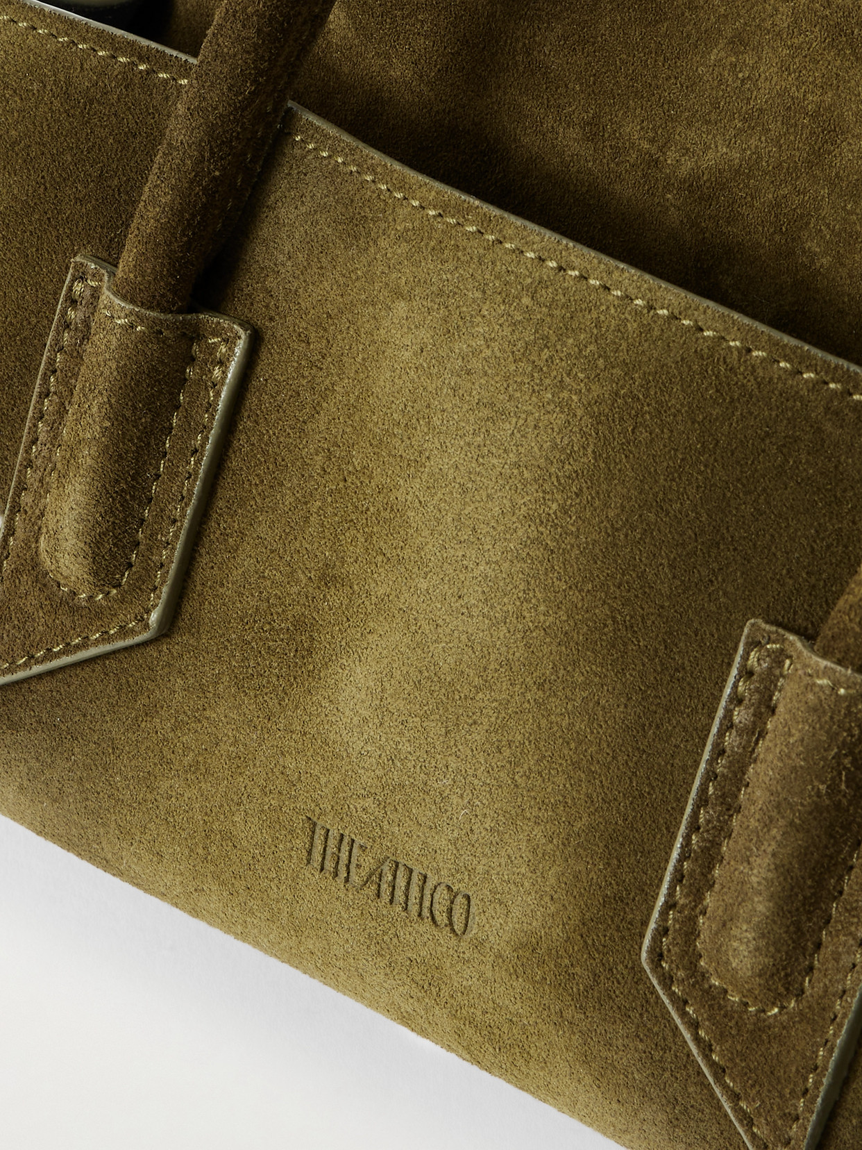 Attico La Passeggiata Small Asymmetric Suede Tote In Green