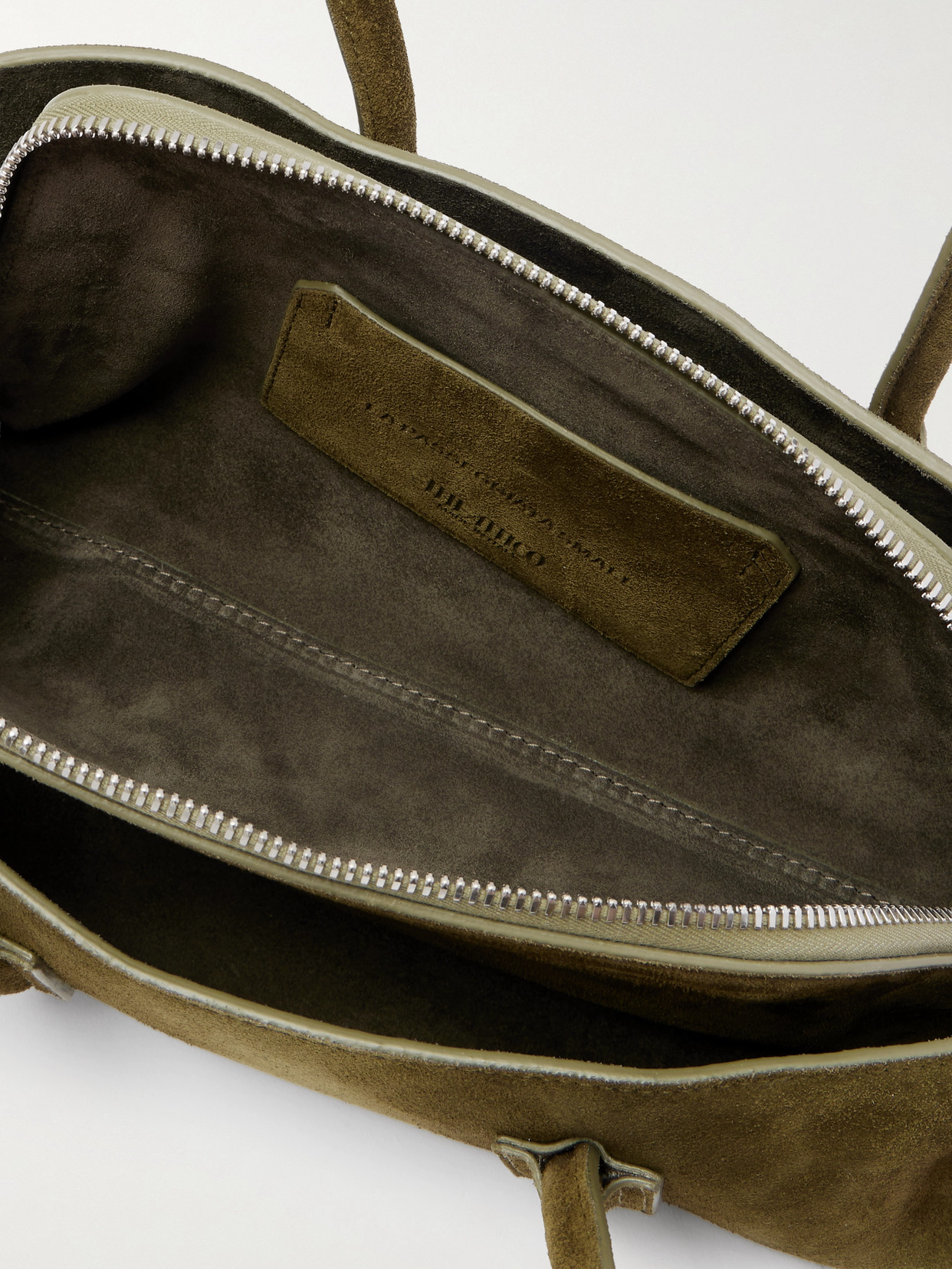 Attico La Passeggiata Small Asymmetric Suede Tote In Green