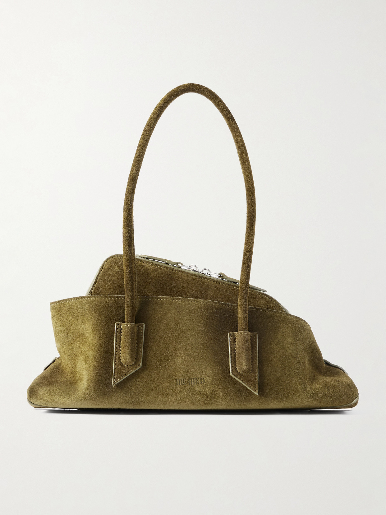 Attico La Passeggiata Small Asymmetric Suede Tote In Green