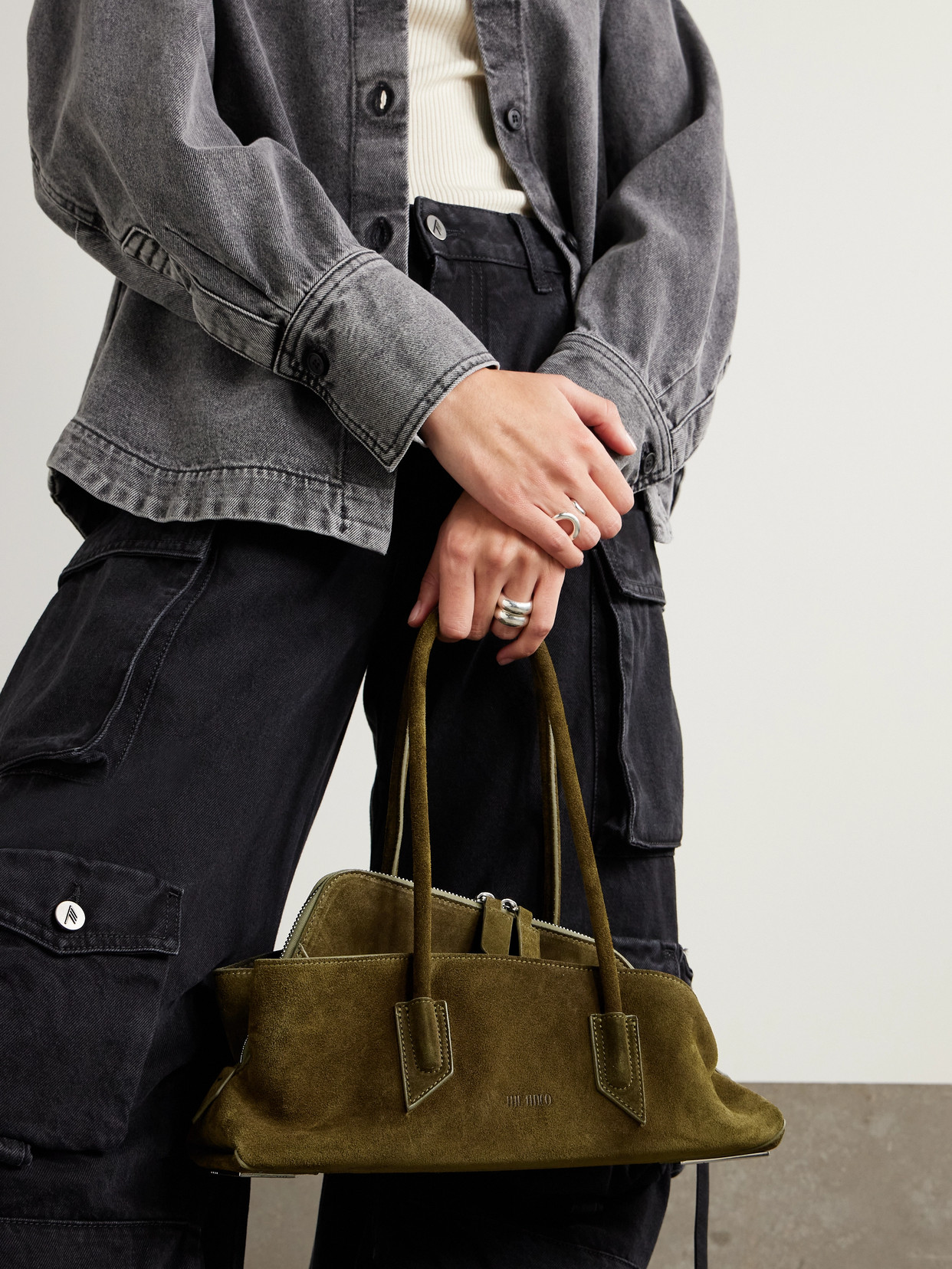 Attico La Passeggiata Small Asymmetric Suede Tote In Green