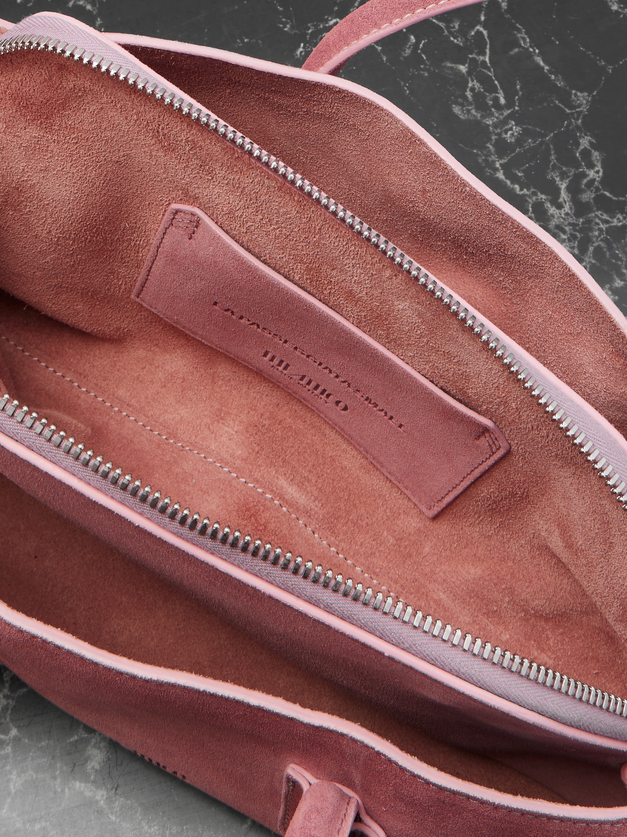 Attico La Passeggiata Small Asymmetric Suede Tote In Pink