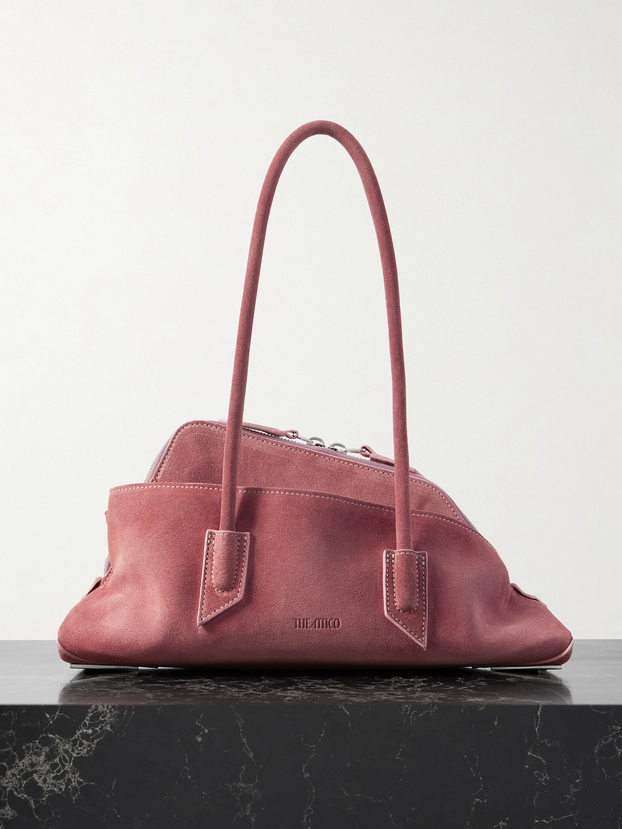 Attico La Passeggiata Small Asymmetric Suede Tote In Pink