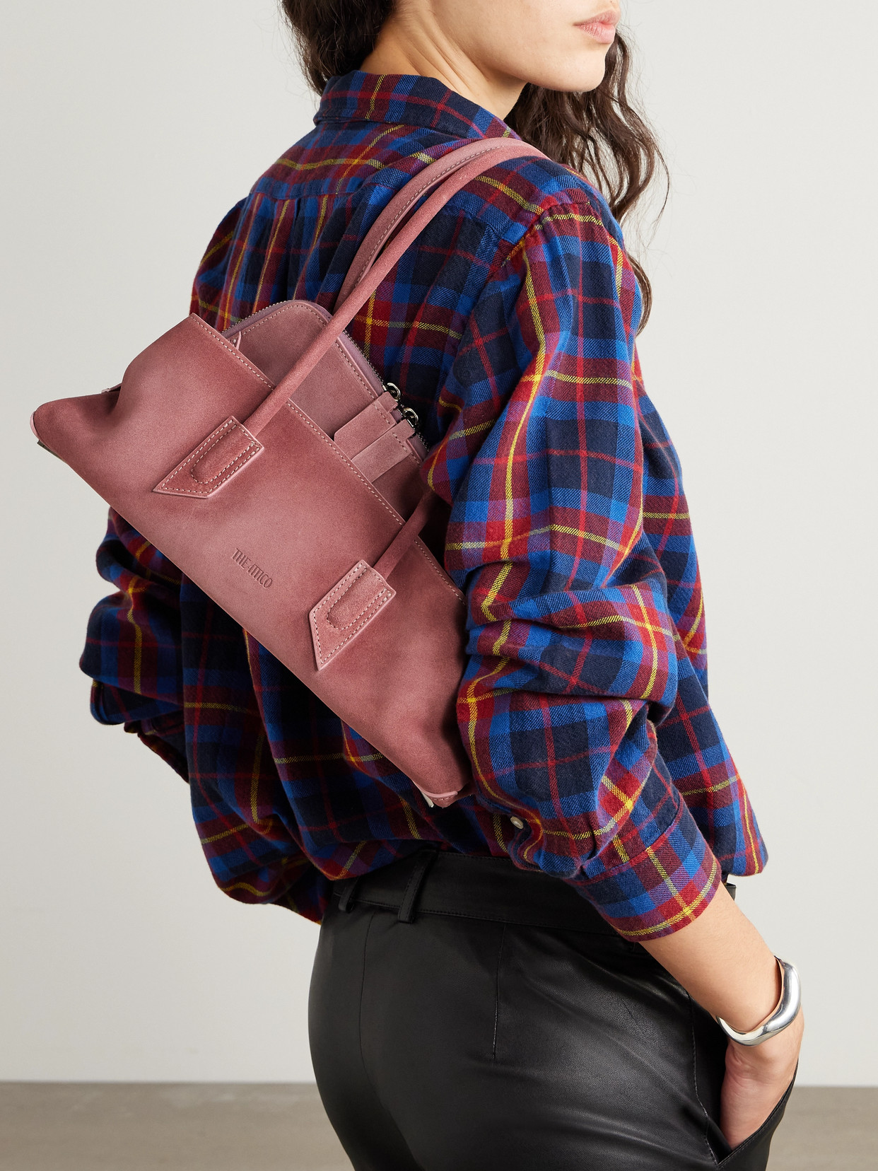 Attico La Passeggiata Small Asymmetric Suede Tote In Pink