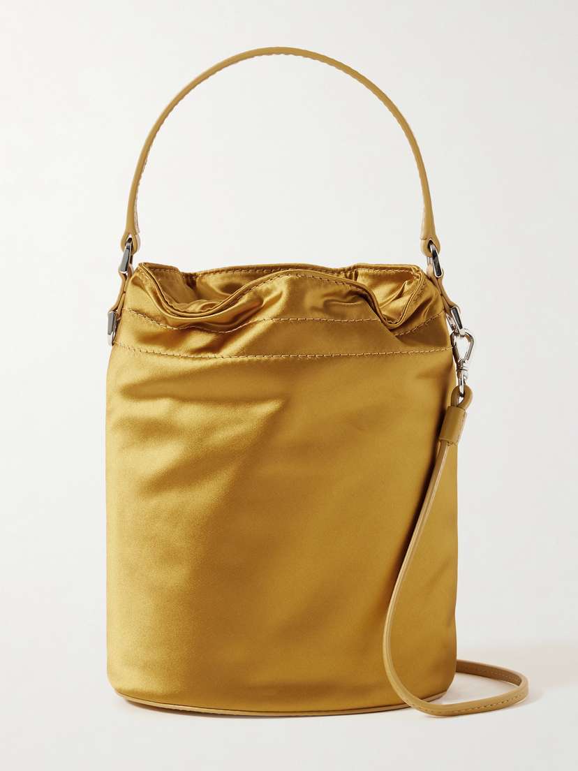Staud Lila Mini Leather-trimmed Metallic Satin Bucket Bag