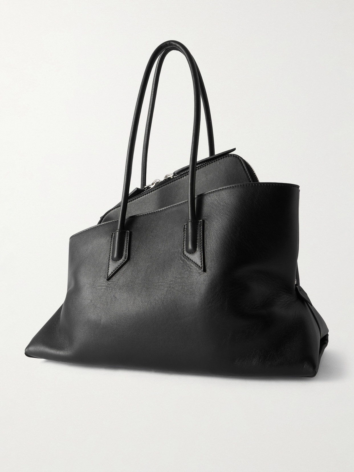 Attico La Passeggiata Medium Asymmetric Leather Tote In Black