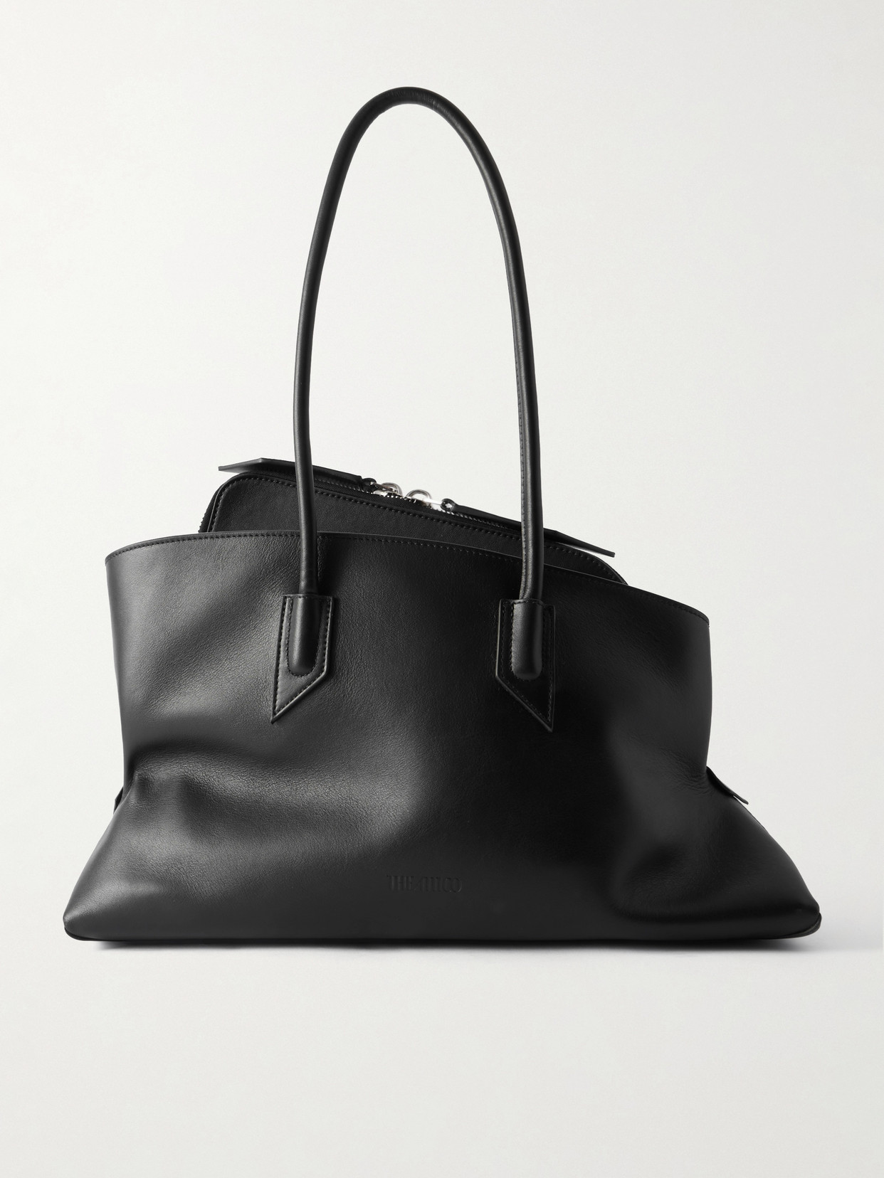 Attico La Passeggiata Medium Asymmetric Leather Tote In Black