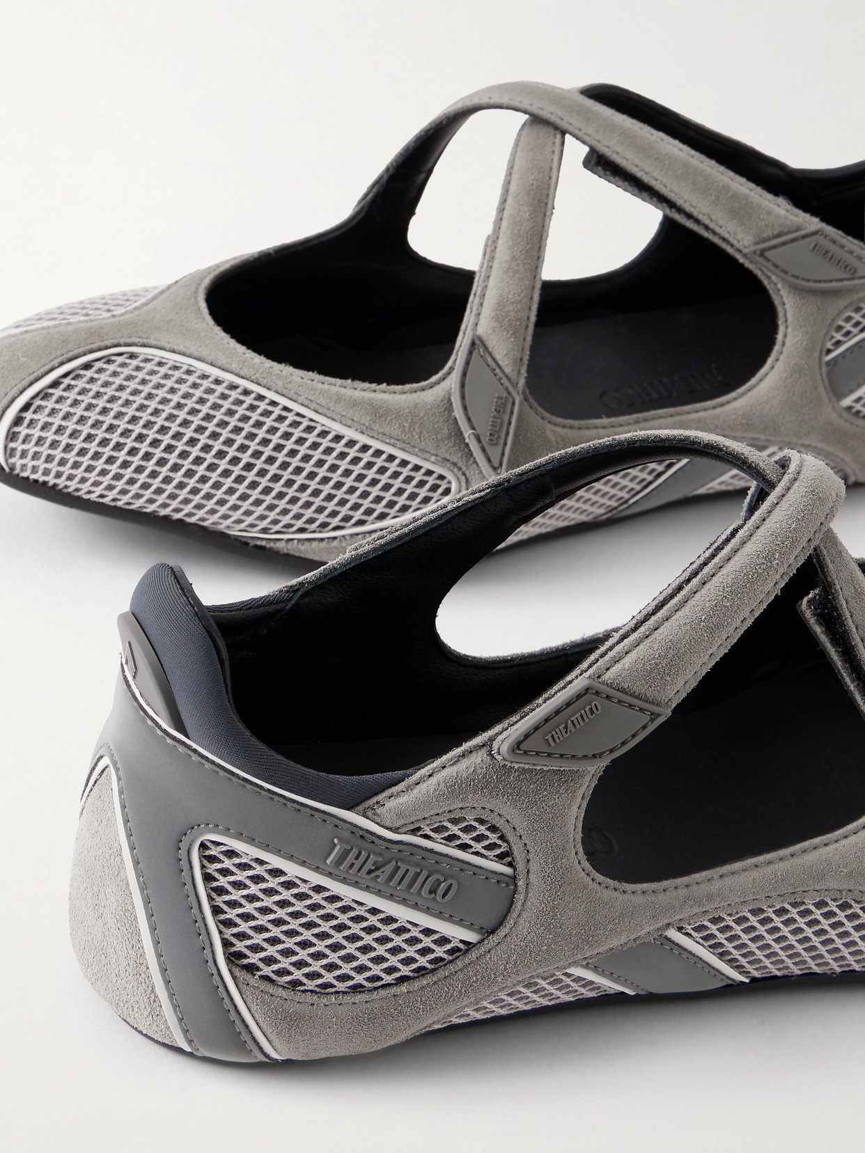 Attico Floor 01 Mesh-trimmed Suede Flats In Multi