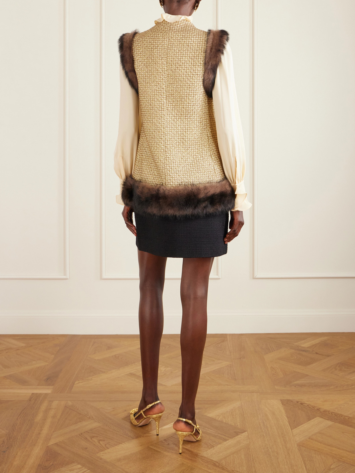 Garavani - Embellished Shearling-Trimmed Metallic Tweed Vest