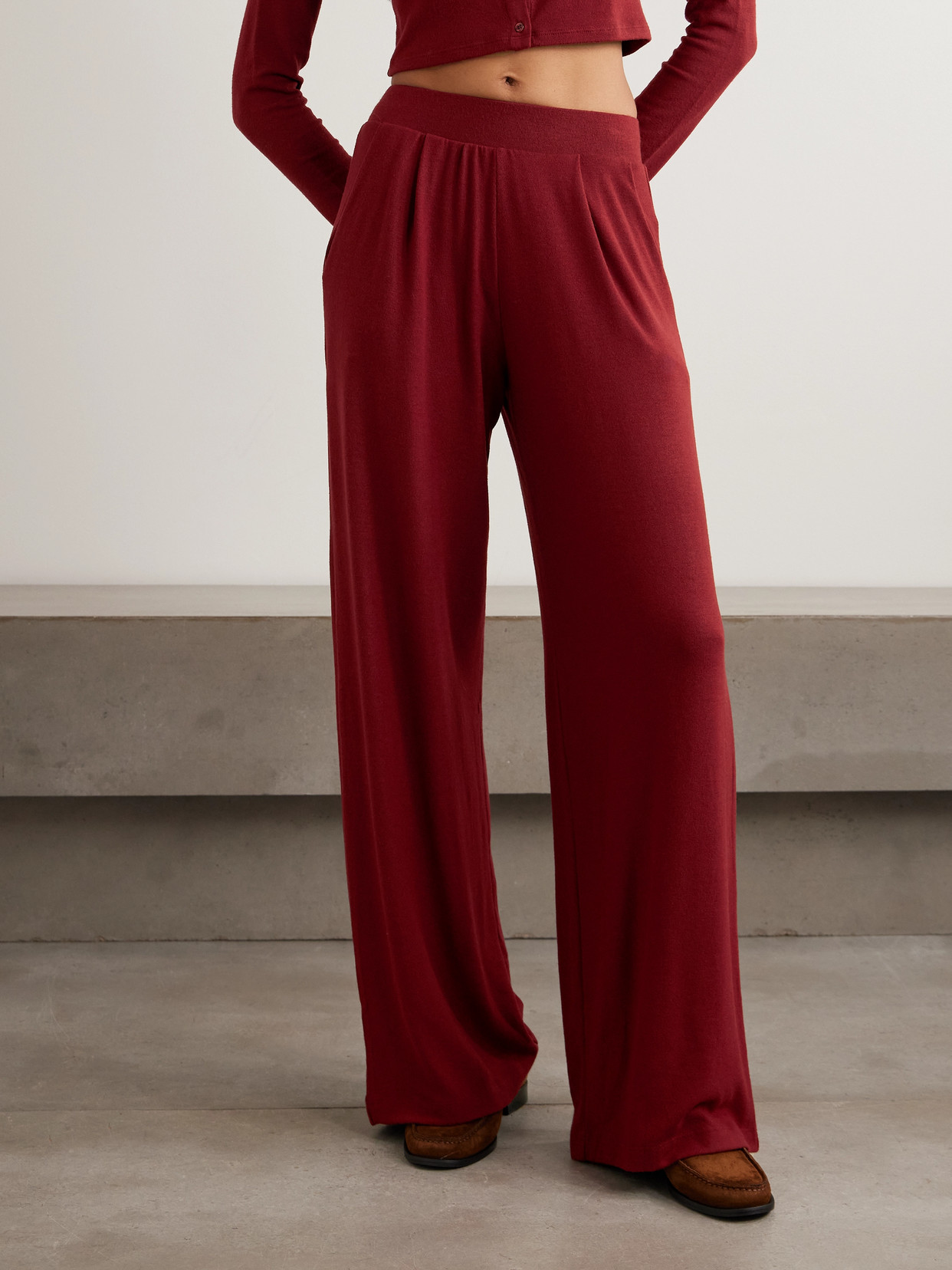 Leset Lauren Knitted Wide-leg Pants In Red