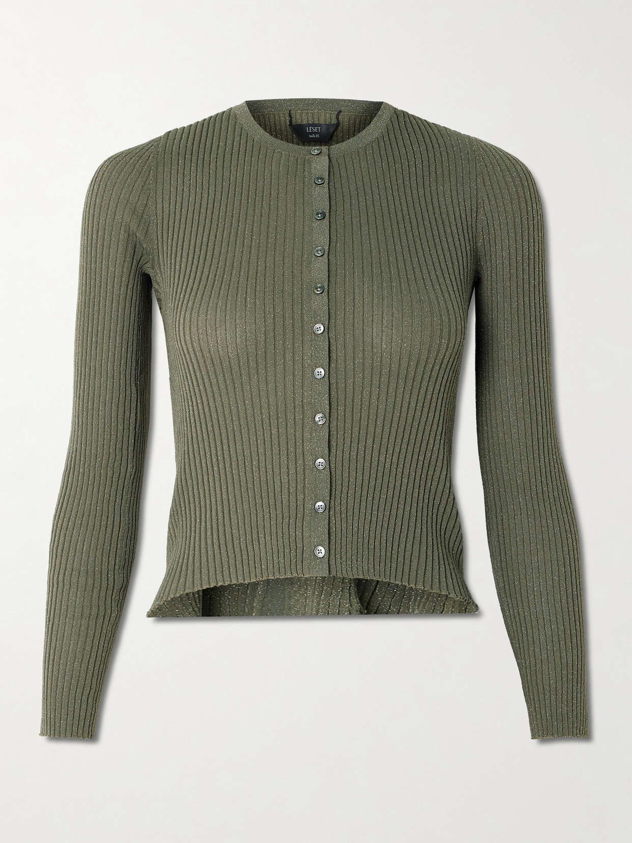Leset Blake Ribbed Lurex Cardigan In Green