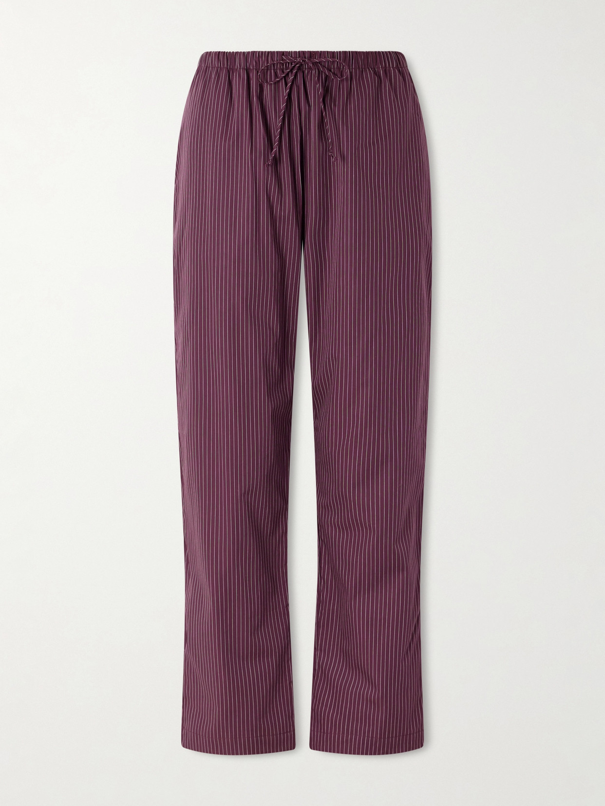 Leset Yoshi Striped Cotton And Lyocell-blend Wide-leg Pants In Burgundy