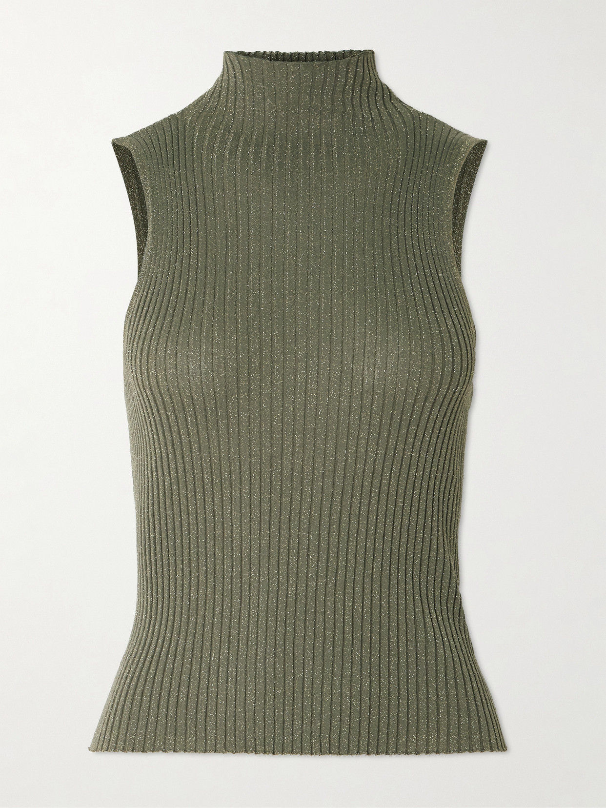 Leset Blake Ribbed Sleeveless Turtleneck Top In Green