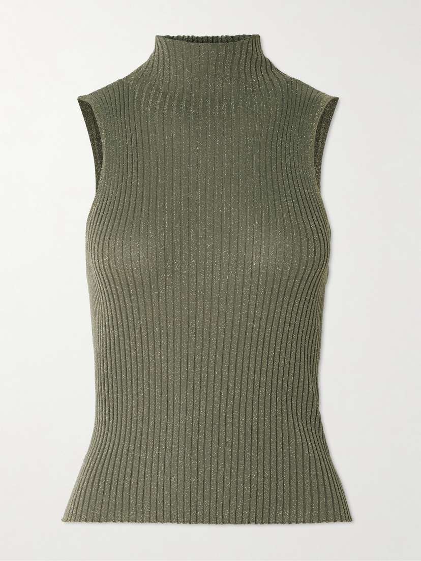 LESET Blake Ribbed Lurex Turtleneck Top