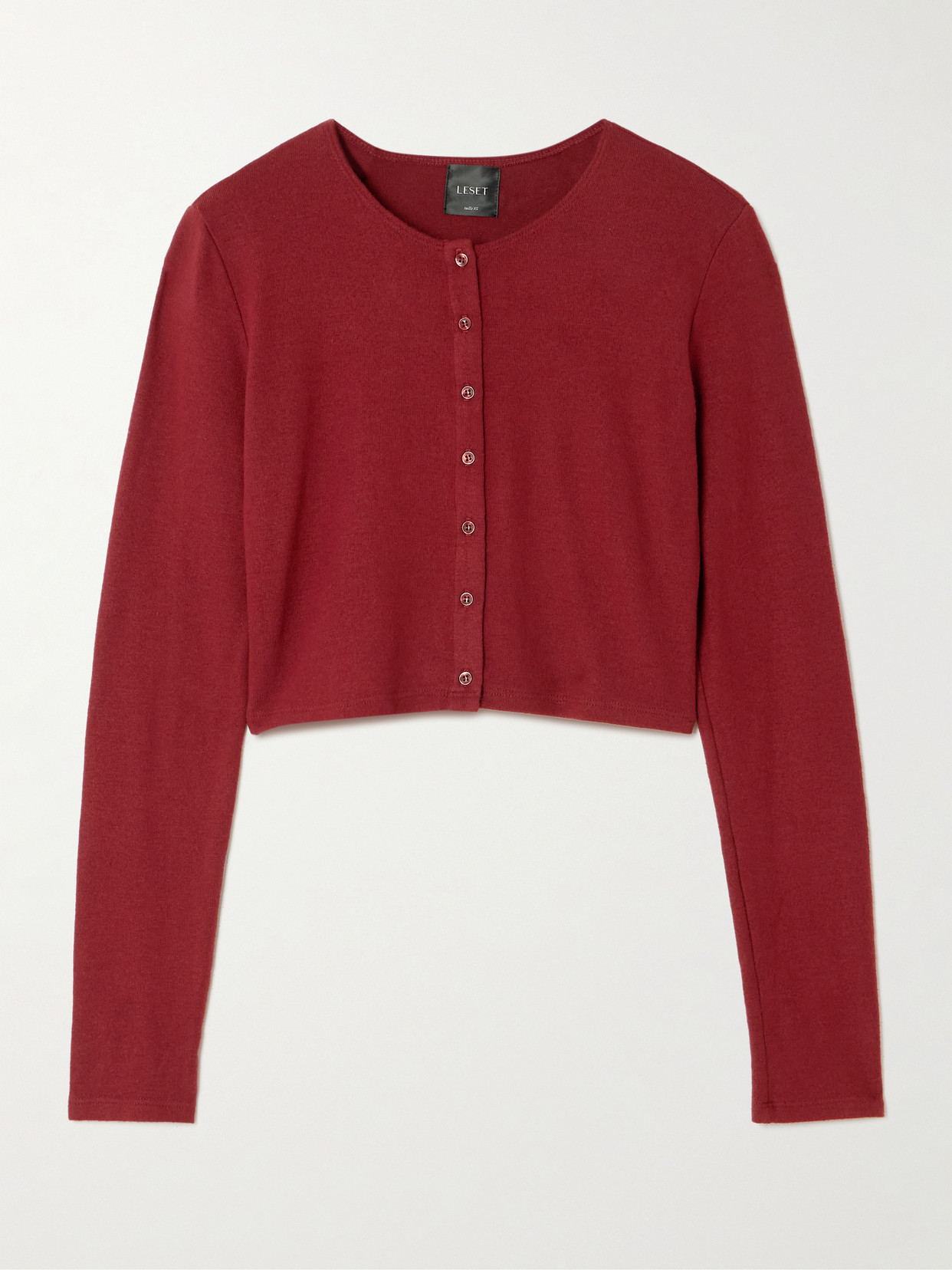 Leset Lauren Cropped Brushed Stretch-knit Cardigan In Red