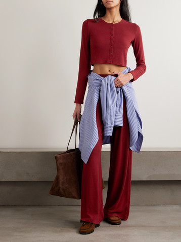 LESET Lauren cropped brushed stretch-knit cardigan