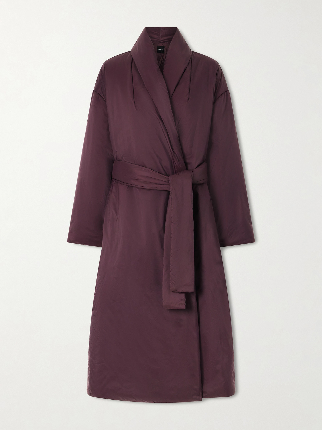 Leset Bo Belted Padded Shell Coat In Burgundy