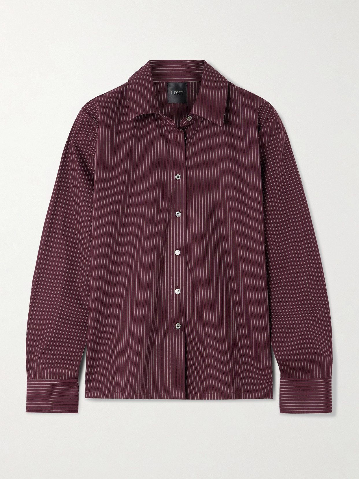Leset Yoshi Pinstriped Cotton-blend Twill Shirt In Burgundy