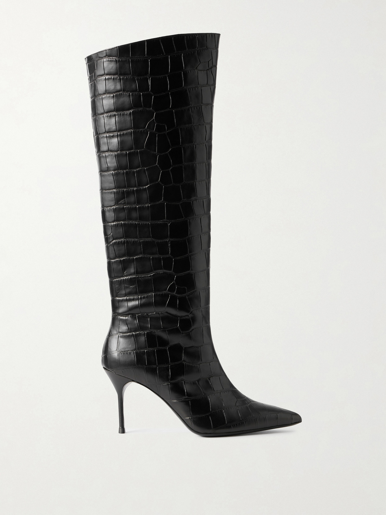 Staud Sebastian Croc-effect Leather Knee Boots In Black