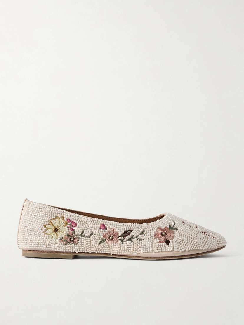 Staud Alba Beaded Embroidered Satin Ballet Flats
