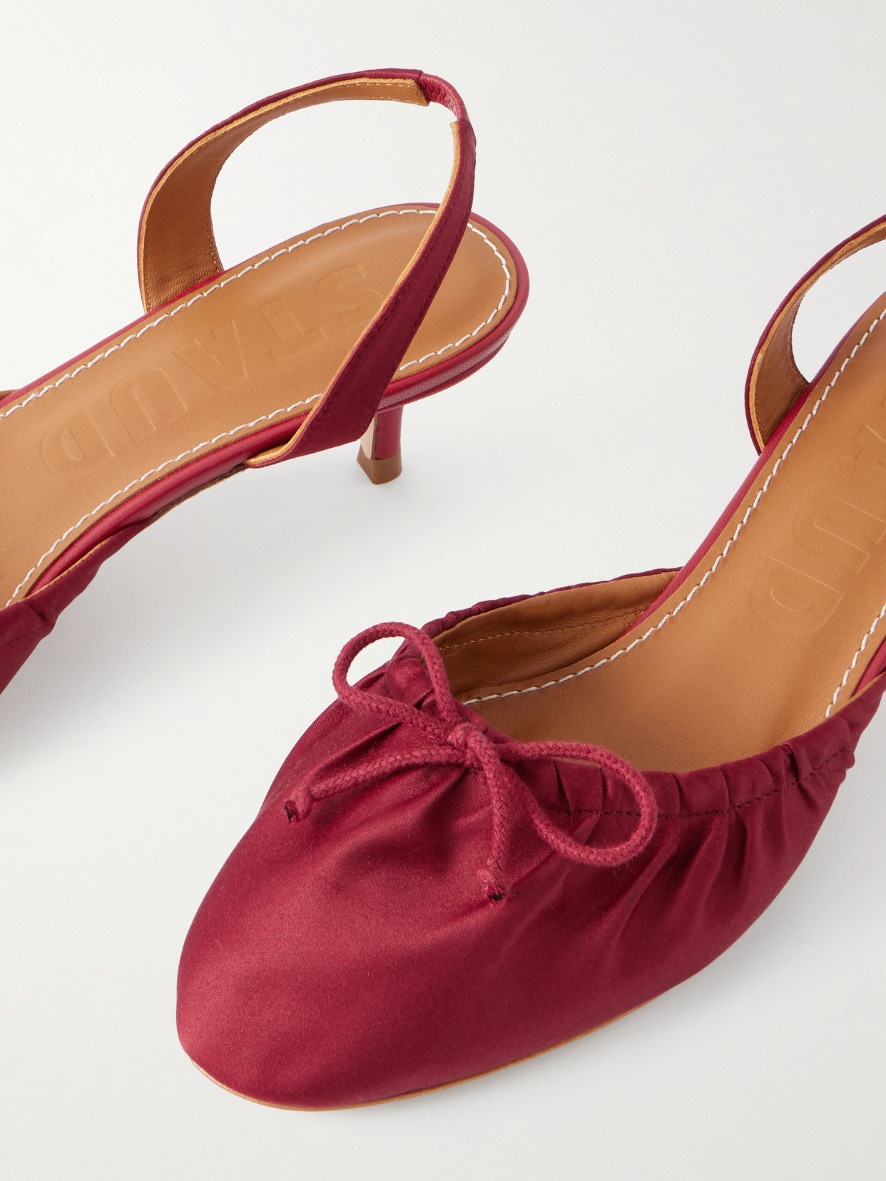 Staud Alba Gathered Satin Slingback Pumps In Burgundy