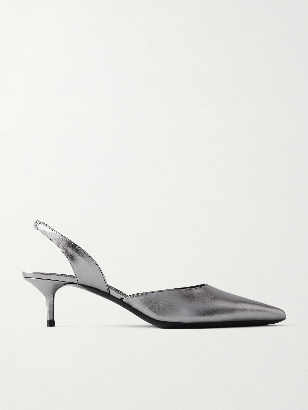 Staud Metallic Leather Slingback Pumps In Silver