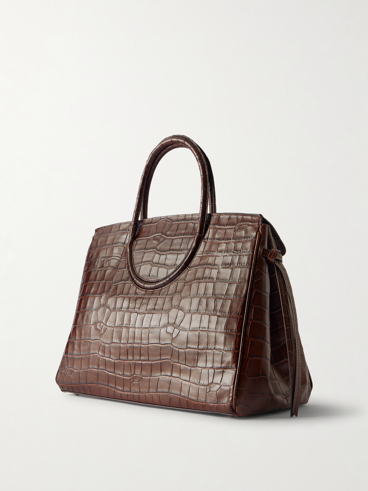 Staud Maude Croc-effect Leather Tote In Brown