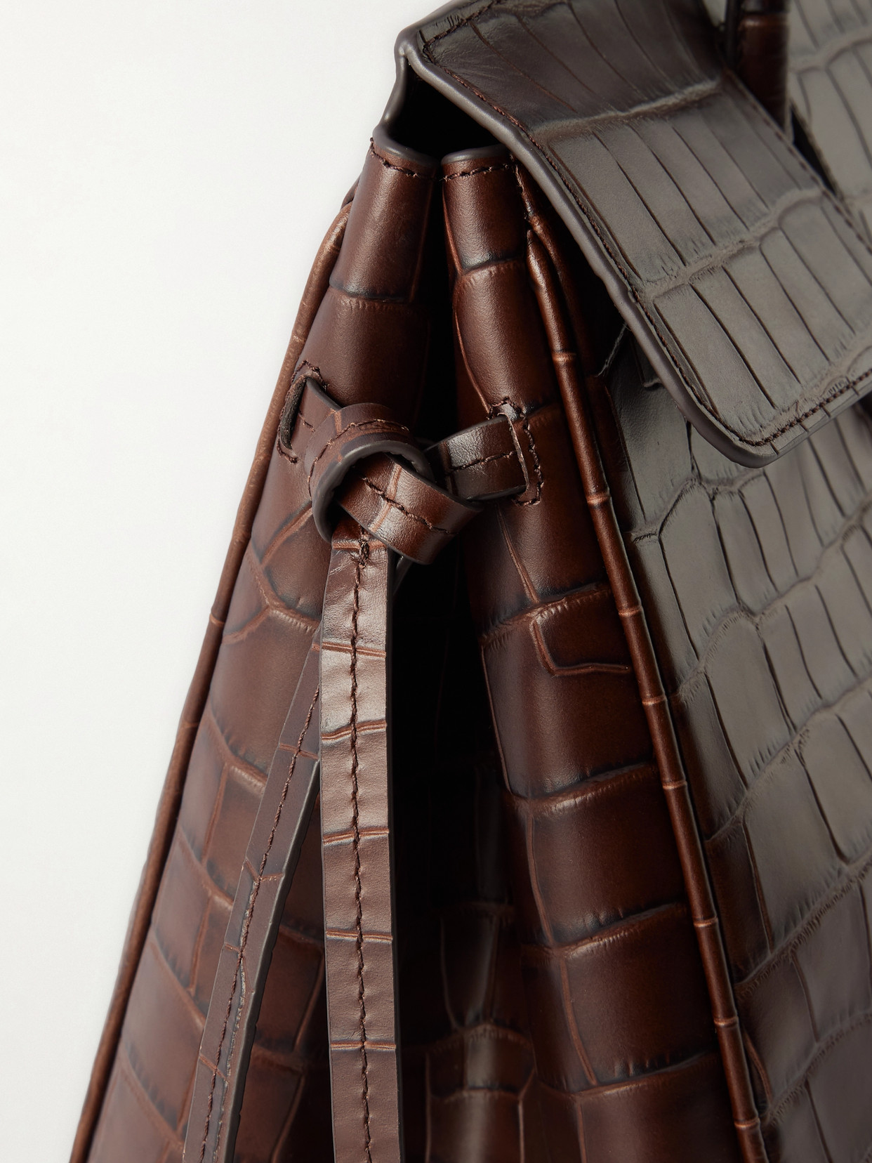 Staud Maude Croc-effect Leather Tote In Brown