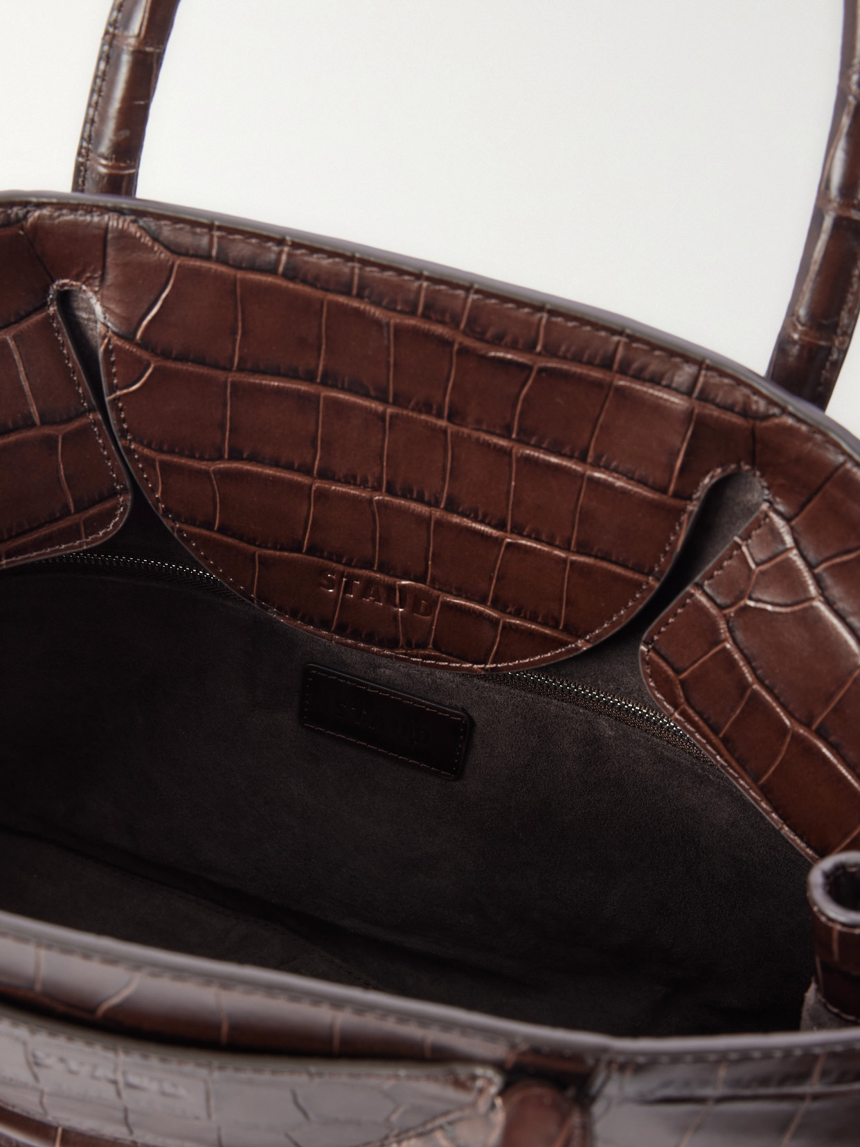 Staud Maude Croc-effect Leather Tote In Brown