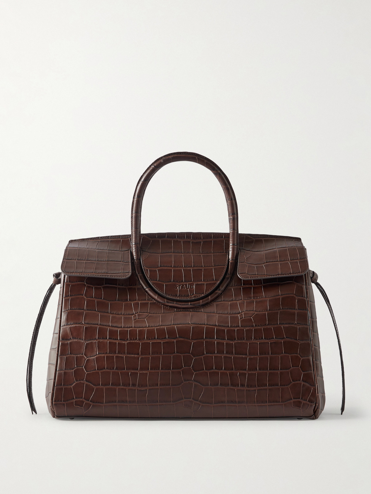 Staud Maude Croc-effect Leather Tote In Brown