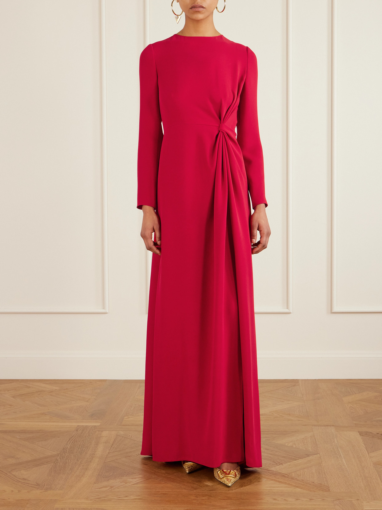 Valentino Open-back Gathered Silk-cady Gown In Red