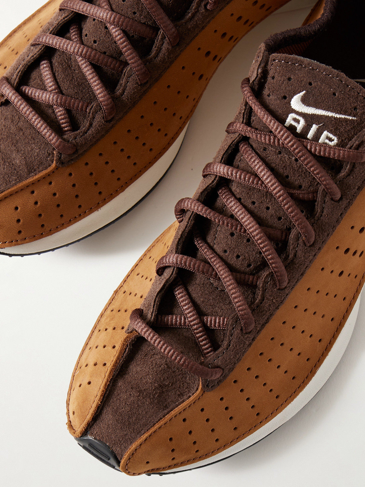 Nike Air Superfly Perforated Nubuck And Suede Sneakers In Brown