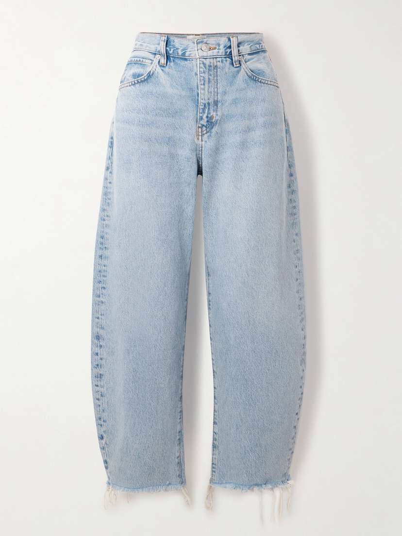 Frame The Bubble Crop Frayed High-rise Barrel-leg Jeans