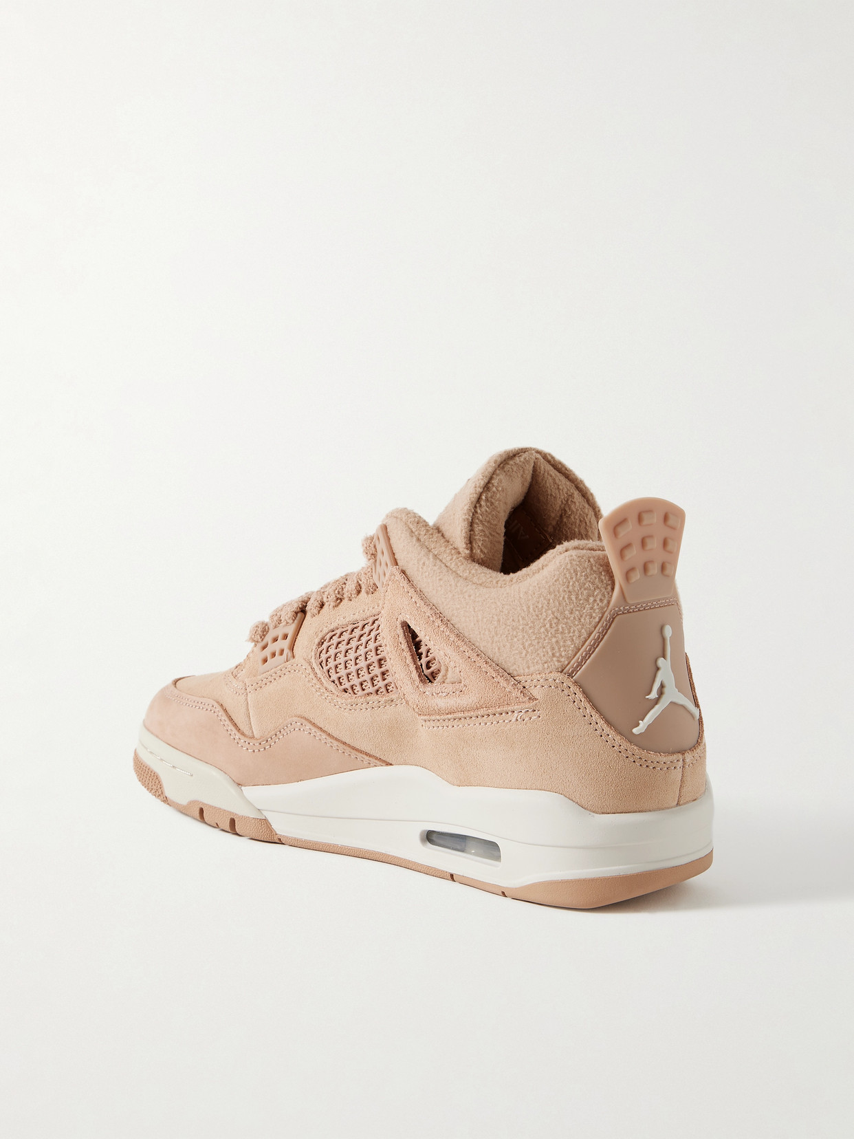 Nike Air Jordan 4 Retro Rubber And Mesh-trimmed Fleece And Suede High-top Sneakers In Neutral