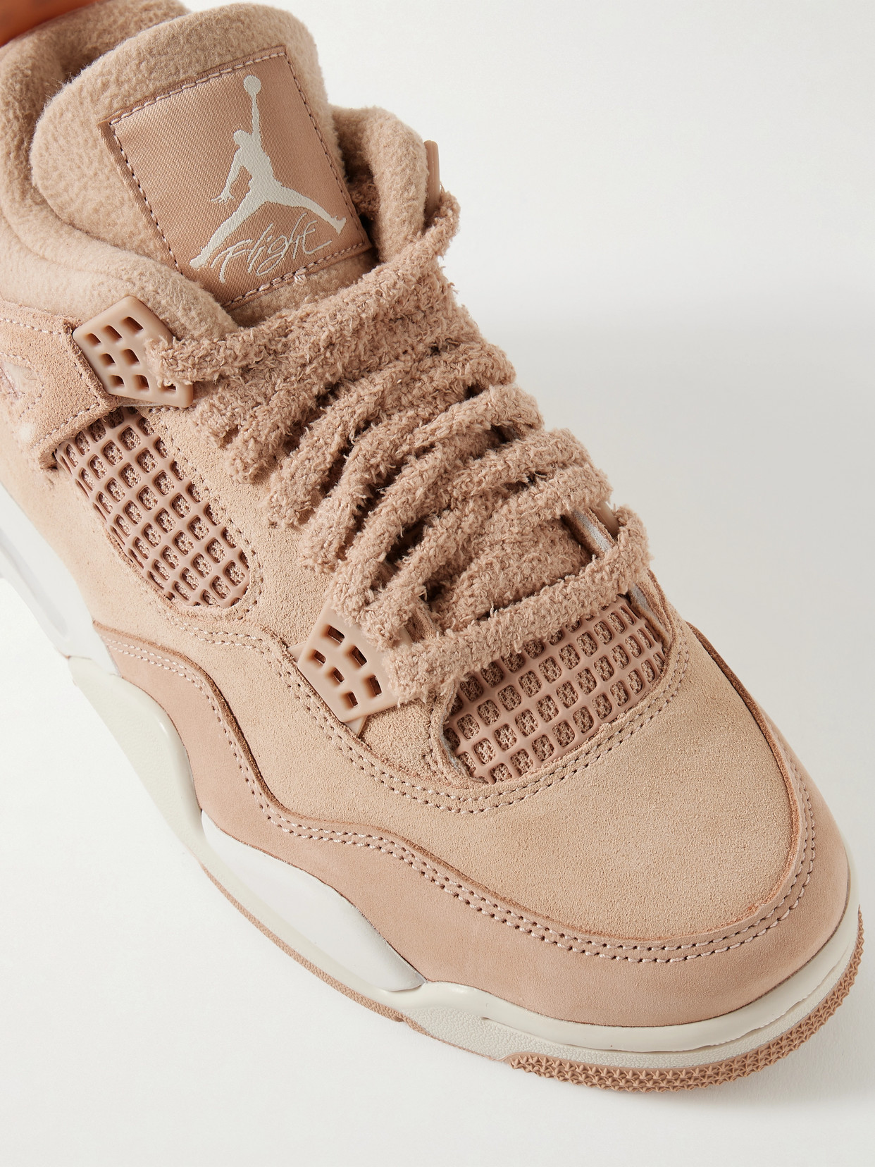 Nike Air Jordan 4 Retro Rubber And Mesh-trimmed Fleece And Suede High-top Sneakers In Neutral