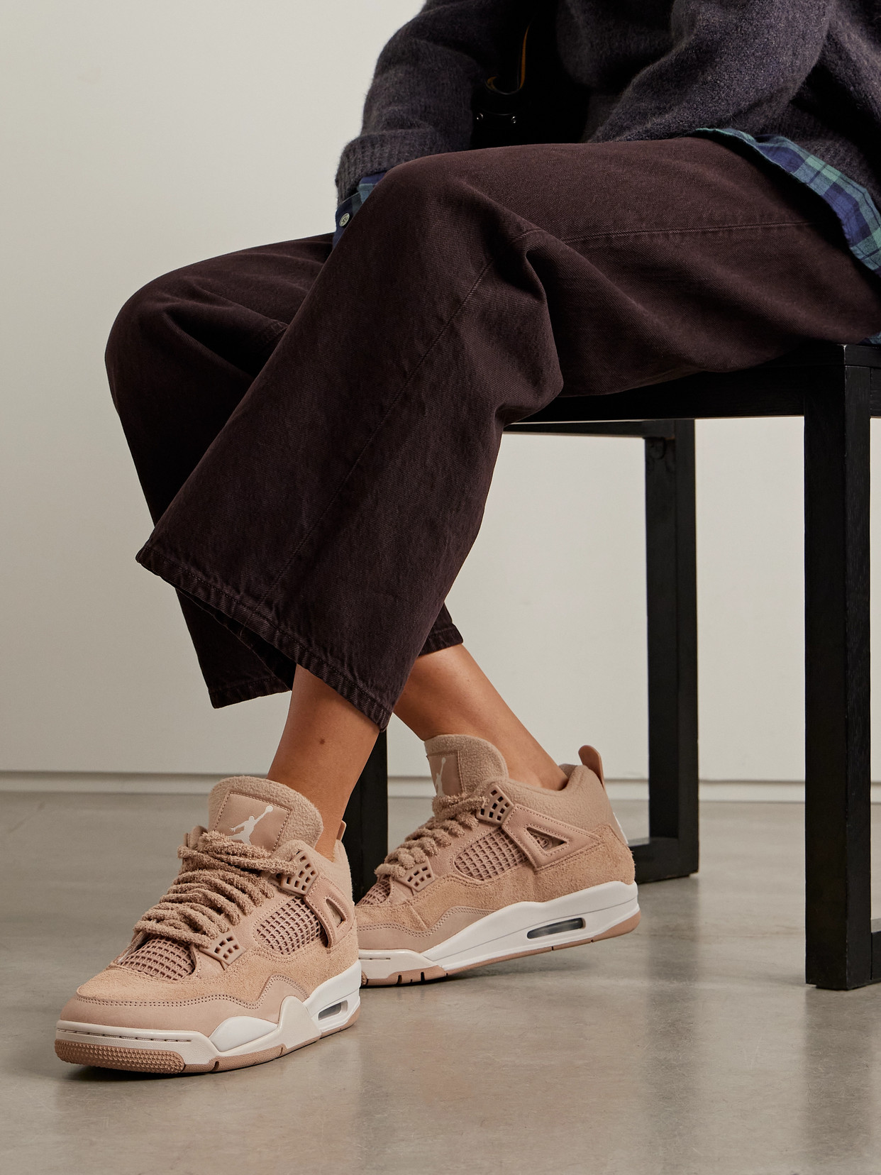 Nike Air Jordan 4 Retro Rubber And Mesh-trimmed Fleece And Suede High-top Sneakers In Neutral