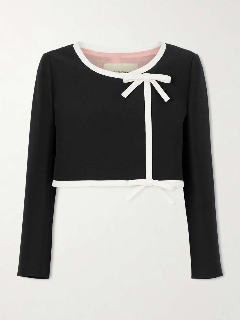 Valentino Garavani Cropped Bow-embellished Wool And Silk-blend Crepe Jacket