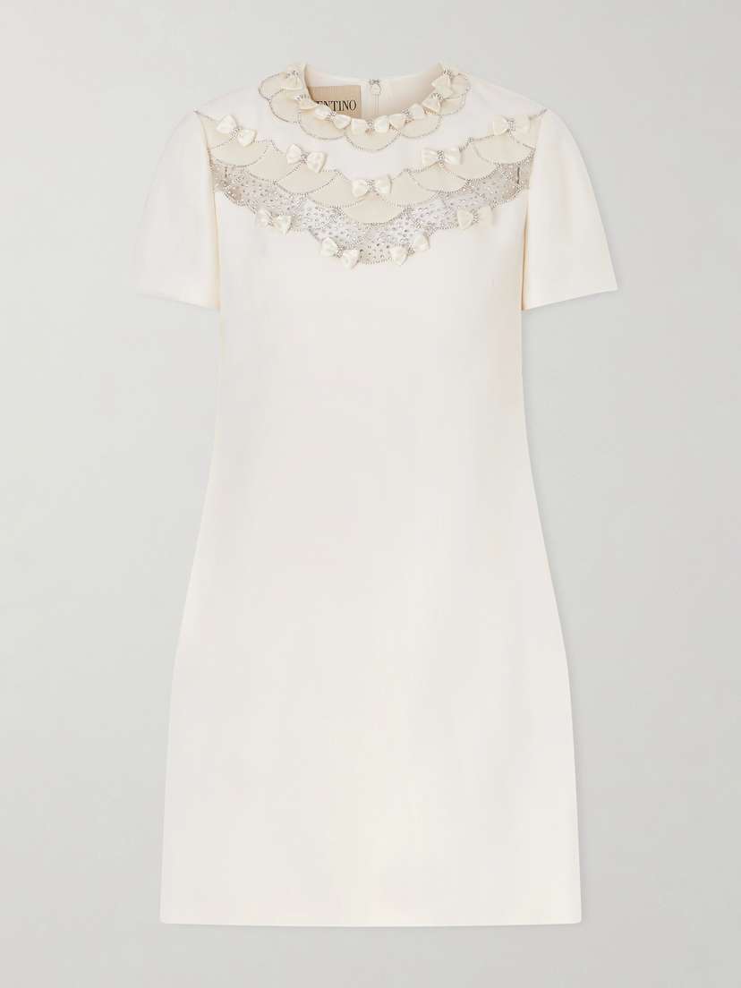 Valentino Garavani Crystal-embellished Mesh-trimmed Crepe Midi Dress