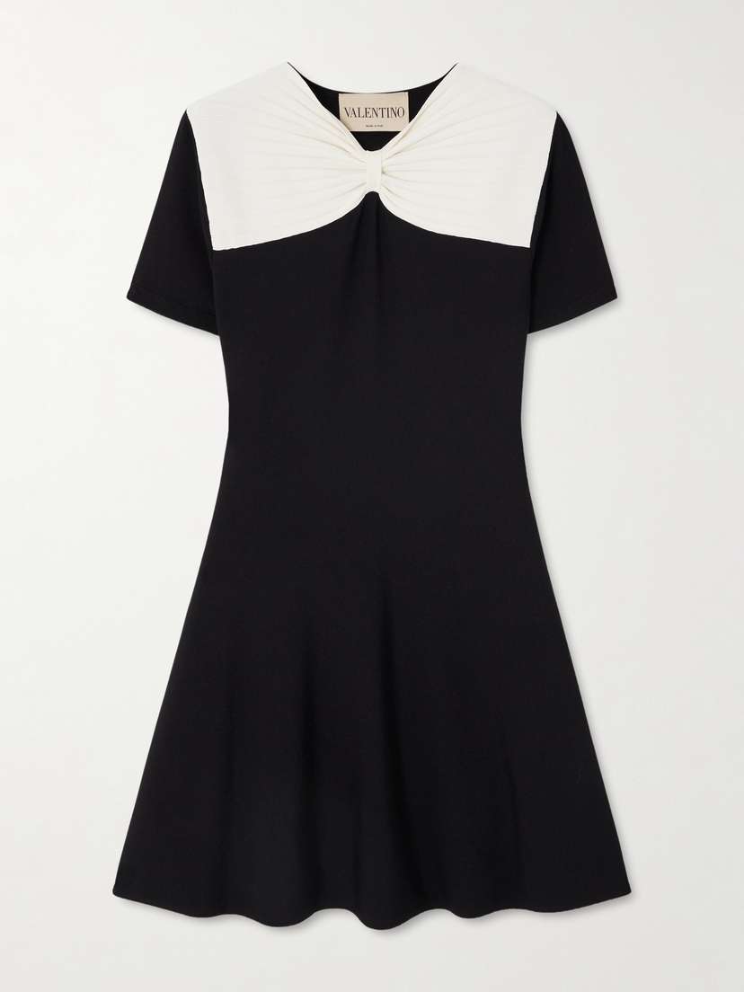 Valentino Garavani Bow-detailed Two-tone Stretch-knit Mini Dress