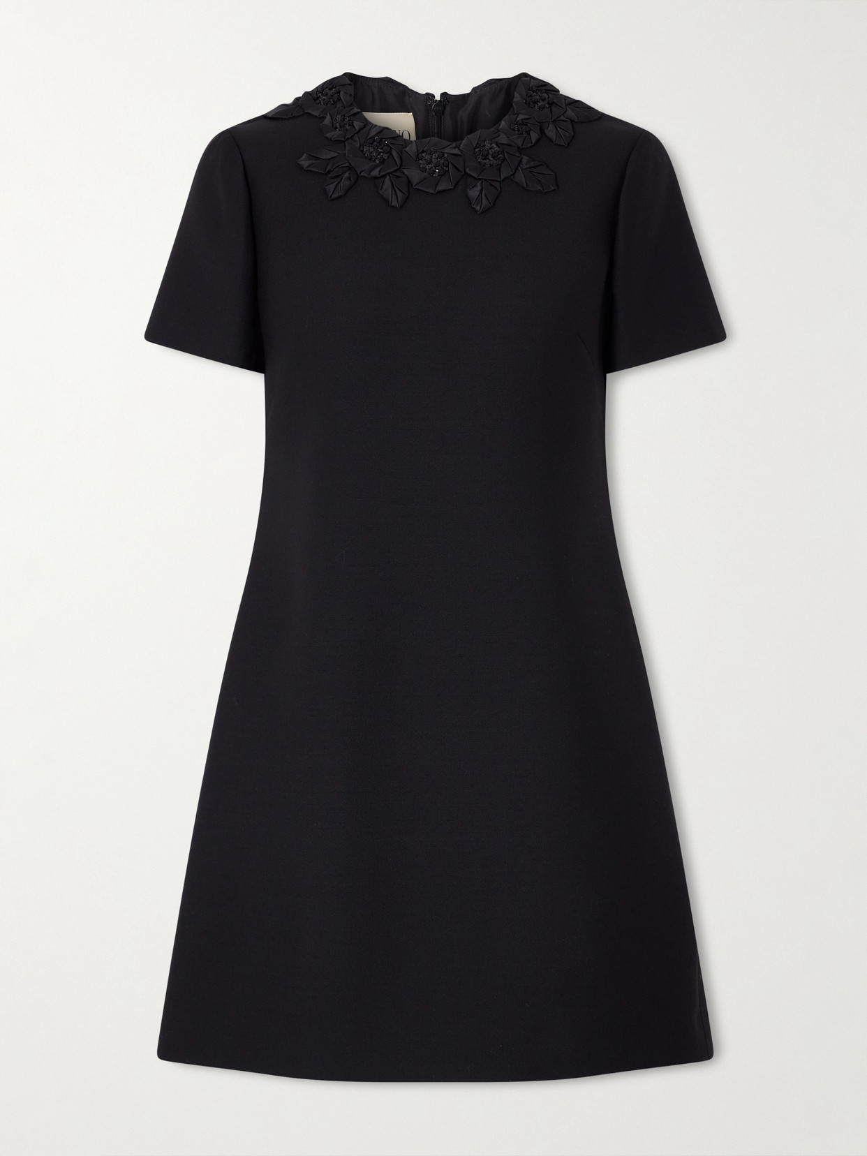 Valentino Embellished Silk-trimmed Wool And Silk-blend Crepe Mini Dress In Black